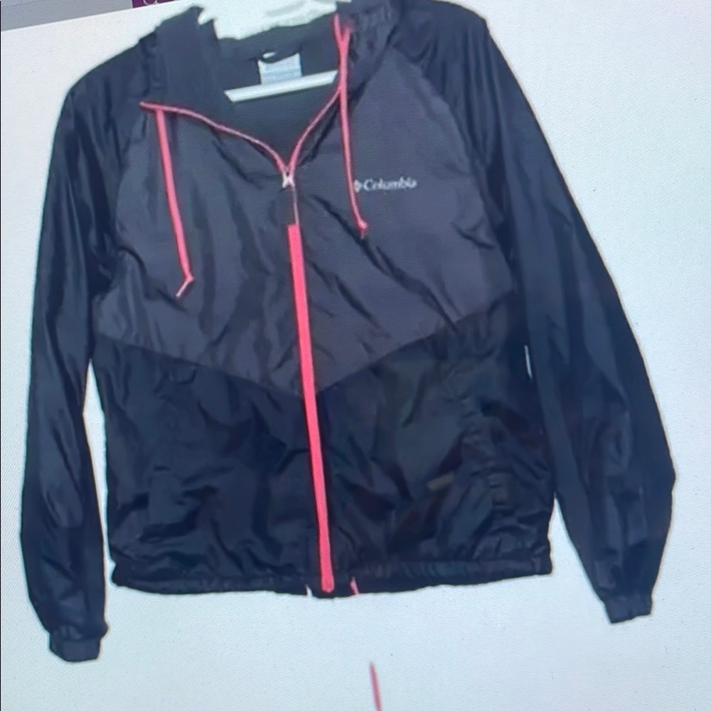 Columbia Black Windbreaker Jacket with Red Accents